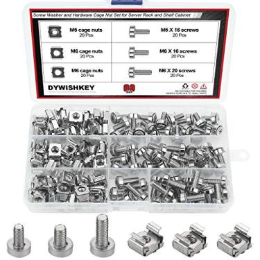 Imagem de Porcas e parafusos DYWISHKEY 60 conjuntos de arruelas para gaiolas e arruelas de montagem para rack de servidor e armário (M5 x 16 mm, M6 x 16 mm, M6 x 20 mm)