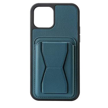 Imagem de Capa de cartão de inserção de suporte de PU de cor sólida para iPhone 13 12 11Pro Max Mini X Xs XR 7 8 Plus SE2020 Capa de telefone dobrável à prova de choque, azul, para iPhoneSE (2020)