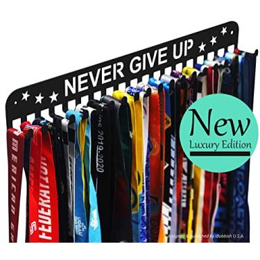 Imagem de O suporte de medalha premium nunca desista com 20 ganchos, expositor de cabide de medalha para parede com 40 cm, exibição de medalhas de corrida com design simples para ginástica, corrida, futebol, natação