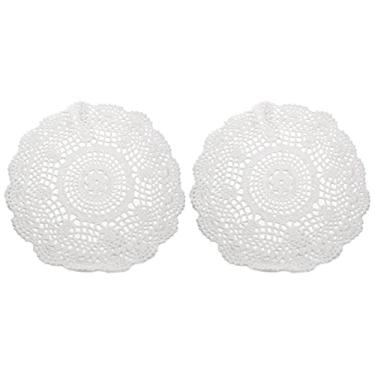 Imagem de Jiozermi 2 peças de papel higiênico de renda de crochê de 30,5 cm, toalha de renda redonda vintage feita à mão, jogo americano americano de floco de neve para decoração de mesa, branco