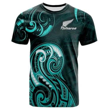 Imagem de Camiseta em Espiral de Rugby da Nova Zelândia com Estampa 3D Completa - Estilo Básico Ajustado(Blue,XXL)