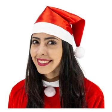 Imagem de Gorro Papai Noel ou Mamãe Noel Adulto Cetim e Pelúcia - Fantasias Caro