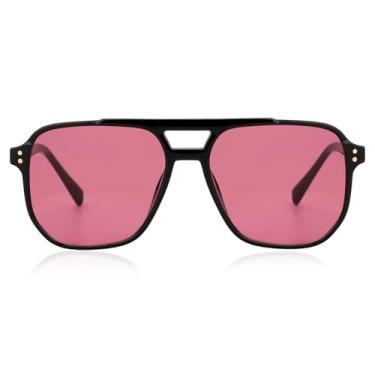 Imagem de TruFabV Óculos de sol quadrados vintage para mulheres e homens, óculos de sol aviador retrô, óculos clássicos da moda dos anos 70, Armação preta/lente roxa, 57mm