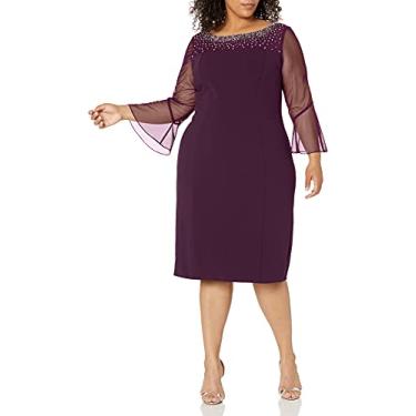 Imagem de Alex Evenings Vestido feminino plus size curto com detalhe de ilusão enfeitado, Berinjela, 54