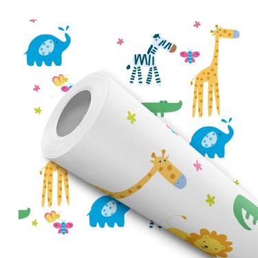 Imagem de Papel de Parede Vinílico Animais Safari Colorido Quarto Infantil 10m -