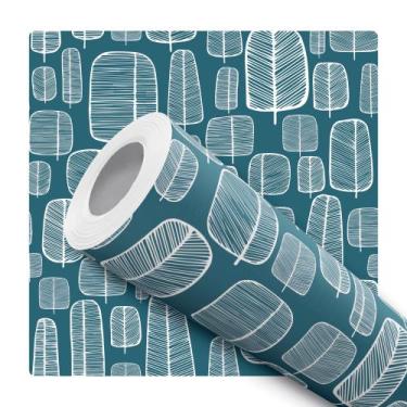 Imagem de Papel De Parede Adesivo Lavável Árvores Abstrato Azul Branco Quarto Sa