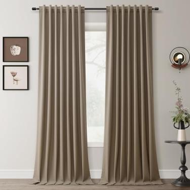 Imagem de Cortinas pretas marrom-escuras, 213 cm de comprimento, com bloqueio de luz, isolamento térmico, à prova de som, texturizadas, tecido de linho, bolso para haste, aba traseira, 2 painéis para sala de