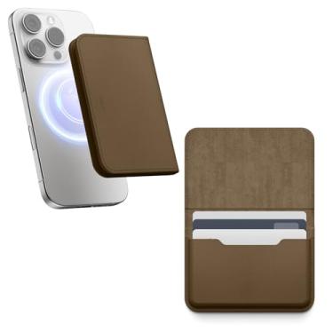 Imagem de elago Porta-cartão magnético de couro vegano compatível com MagSafe para iPhone 16/15/14/13/12 Series - Carteira de telefone segura, proteção contra arranhões e danos, Cinzento-acastan