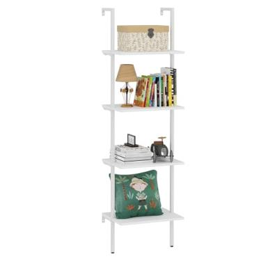 Imagem de Wolawu - Prateleira de Escada de Metal Industrial de 4 Camadas, Estilo Vintage, com 4 Prateleiras, Montada na Parede, para Quarto ou Escritório