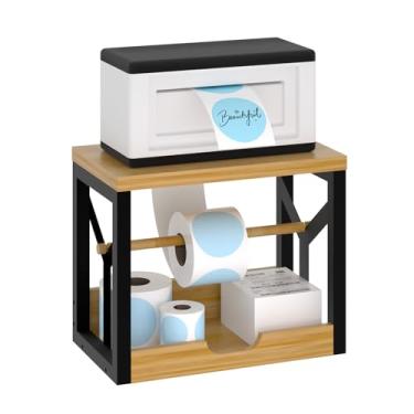 Imagem de AO LI GEI Suporte de etiquetas para rolos e etiquetas dobráveis, suporte de rolo térmico de madeira para envio de etiquetas, suporte de impressora de mesa, para acessórios de escritório doméstico,