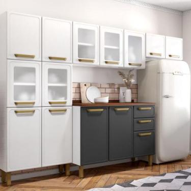 Imagem de Cozinha Completa Aço c/ Portas Vidro Branco Bella Bertolini, Grafite/B