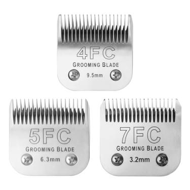 Imagem de MEMIRY Lâminas removíveis tamanho 4FC+5FC+7FC para cuidados para cães, compatíveis com Andis, Oster A5, Wahl KM10 Series Clippers, prata (3 unidades)