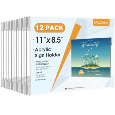 Imagem de Suporte de placa de acrílico MaxGear para placa de 8,5 x 11 suportes de placa de plástico, moldura transparente 8,5x11 suporte de parede suporte de placa de parede com adesivo de fita 3M para Plexiglass, Flyer, pôster, porta, documento, pacote com 12