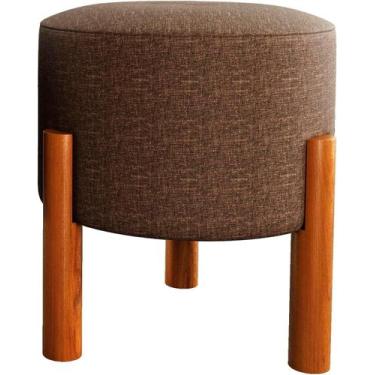 Imagem de Puff Redondo Luxo Decorativo Charme - Marrom Linho - SIDLAR MÓVEIS