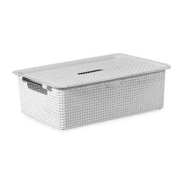 Imagem de CESTO ORGANIZADOR QUE IMITA RATTAN, COR: BRANCA, C/TAMPA, MEDIDAS: 47,5x32x15cm