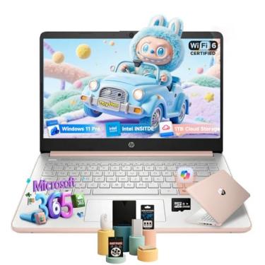 Imagem de HP Laptop 2025 de 14 polegadas, processador Intel N150, 16 GB de RAM, 384 GB de armazenamento (128 GB UFS+256 GB MSD), Windows 11 Pro, Copilot AI, Wi-Fi 6, webcam, ouro rosa