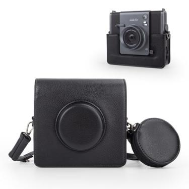 Imagem de MUZIRI KINOKOO Capa protetora para câmera instantânea INSTAX WIDE EVO, textura de lichia, estilo horizontal, capa de couro PU para câmera Fuji Wide EVO com alça de ombro ajustável e bolso de