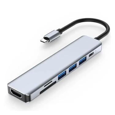 Imagem de Hub USB-C 7 em 1, Adaptador Multifunção com HDMI 4K 60Hz, 3 Portas USB 3.0, Leitor SD/TF e Carregamento Type-C
