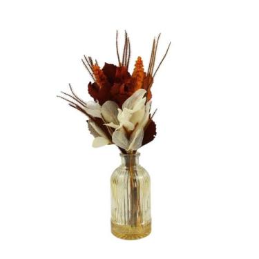 Imagem de Arranjo Floral Seco no Vaso de Vidro Decorativo - Laranja - Pense Flor