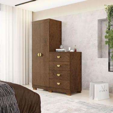 Imagem de Cômoda Roupeiro Allure 4 Gavetas 2 Portas com Prateleiras Nogueira G98 - Gran Belo