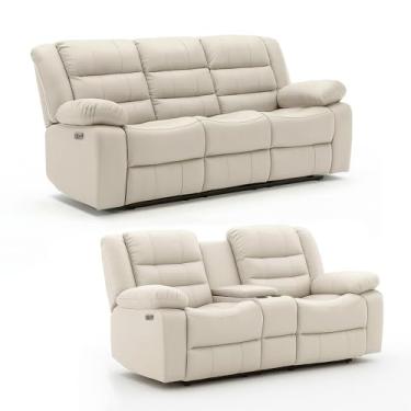 Imagem de Conjunto Sofás 2 e 3 Lugares Elétricas Sala de Cinema Oscar com Massagem Aquecimento Entrada USB/USB-C PU Bege G94 - Laura Lar