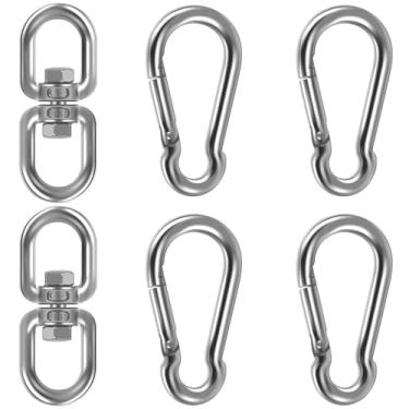 Imagem de FALESOUL 4+2 Double Eye Swivel, Heavy Duty 304 Stainless Steel Swivel Ring, Rotating Carabiner Swing Spinner Hanger for Hanging Plants Swing Spinner Hanger Suspension Hammock (Silver)