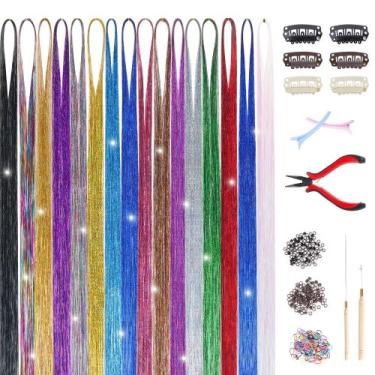 Imagem de Kit de enfeites de cabelo GOO GOO, 16 cores, 3200 fios, extensões de 1