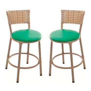 Imagem de KIT 2 Banquetas Baixa Encapada Junco CAPPUCCINO Bar Bistro Americana -