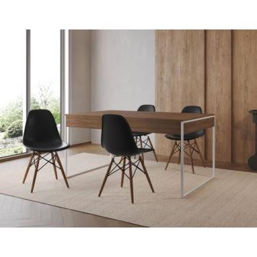 Imagem de Conjunto Industrial Filadelfia 137x90 Ferro Branco Tampo Amendoa 4 Cad