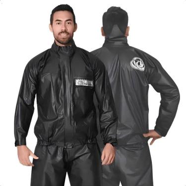 Imagem de Capa Chuva Motoqueiro Pvc Impermeável Motoboy Embo Preto Exg