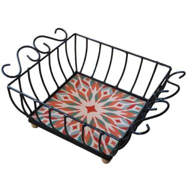 Imagem de Fruteira Mesa Ferro Azulejo Quadrada - Estilo Rústico