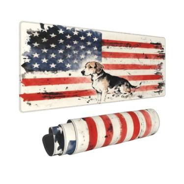 Imagem de CANFLASHION Tapete de mouse com bandeira americana, tapete de mesa de escritório 80 x 28 cm, mouse pad grande para jogos com design de cachorro, GG estendido à prova d'água para computador com base de