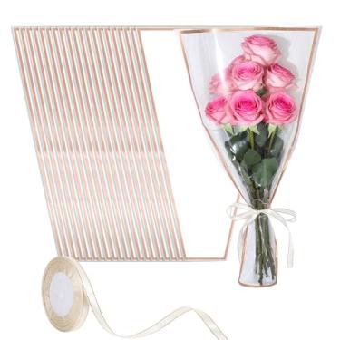 Imagem de 50 unidades de sacos de embrulho de flores, mangas de flores para buquês, sacos de flores de papel kraft com fitas, bolsa de flores para buquês, mangas de embalagem florais para presentes de casamento