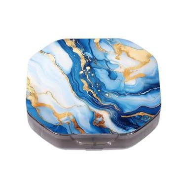 Imagem de Caixa de comprimidos pequena com 4 compartimentos, mármore dourado azul, impermeável, durável, organizador de pílulas de viagem, diário, portátil, suplementos de óleo de peixe e vitaminas, suporte de