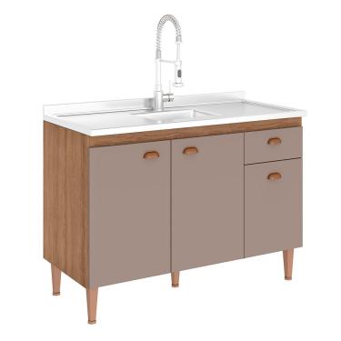 Imagem de Balcão de Cozinha sem Tampo Marti 3 PT 1 GV Mel e Fendi