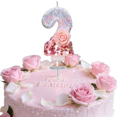 Imagem de Vela digital de aniversário, rosa rosa nº 2, vela de aniversário, adequada para meninos e meninas, aniversários e celebrações, é o presente preferido para expressar amor (número 2)