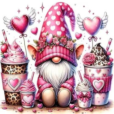 Imagem de KYOQFVN Kit de pintura de gnomo para o dia dos namorados por números para adultos - DIY pintura de coração rosa por número em tela, kits de pintura decorativa para amantes de tintas acrílicas por