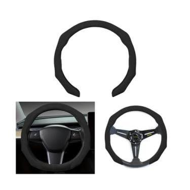 Imagem de Sandfren Capa de volante de carro, couro de camurça esportiva, antiderrapante, 38 cm, acessórios de proteção interna automotiva, ajuste universal (preto carbono)