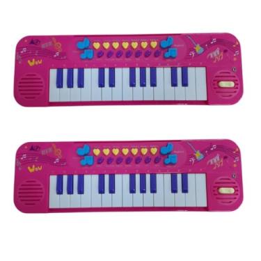 Imagem de Teclado Musical Infantil com Microfone, 25 Teclas, 4 Ritmos, Função Gravação, Rosa, Plástico ABS, 36,5x12x3,5cm, Acima de 3 Anos
