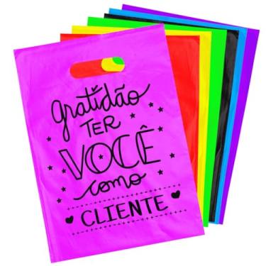 Imagem de Kit 100 Sacolas Plástica Personalizada 20x30 Boca Palhaço (Rosa)