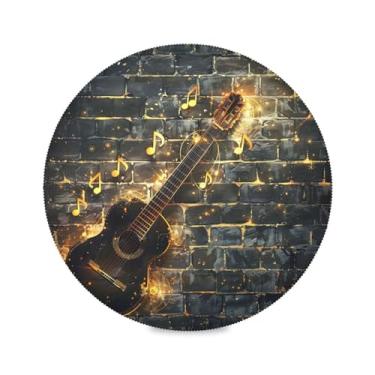 Imagem de Wassud Jogo americano de guitarra preta tapetes redondos para cozinha e jantar tapetes laváveis decoração de mesa 39 cm