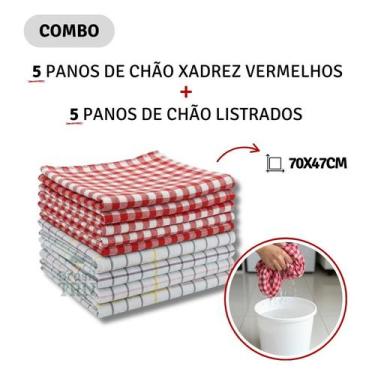 Imagem de 5 Panos de Chão Listrados Grandes + 5 Sacos de Chão Xadrez Vermelho 70