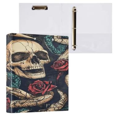 Imagem de CEBUGI Fichário redondo com 3 anéis de cobra e caveira, 3 polegadas, comporta 200 folhas, pastas com 3 bolsos de PVC transparentes para escritório, 31,5 x 27 x 6 cm, 1 pacote