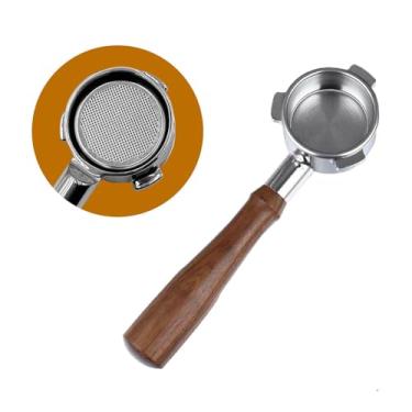 Imagem de Filtro de porta sem fundo Naked em aço inoxidável com cabo madeira maciça Peças reposição para máquinas BES870 875 878 880 Inclui cesto colher e escov