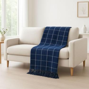 Imagem de Manta para Sofá Gigante 2,40x1,80m Casal Algodão Macio Decorativa(Azul Xadrez)