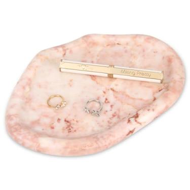 Imagem de Bandeja de banheiro de mármore nuvem, bandeja de mesa de banheiro de mármore natural de luxo para cozinha, bancada, decorativa, para café, perfume, joias, maquiagem (rosa das quatro estações)