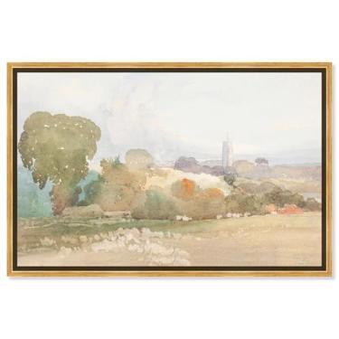 Imagem de Art Remedy Paisagem com igreja campanário 1828 arte de paisagem clássica, moldura dourada, 38 cm x 25 cm