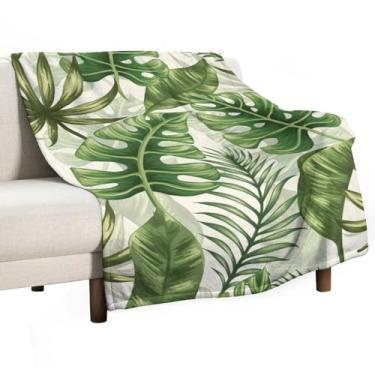 Imagem de Cobertor de folhas de palmeira, folhas de plantas verdes tropicais, exóticas, macio, aconchegante, leve, cobertor para quarto, sala de estar, dormitório, cadeira, sofá, viagem, 101 x 127 cm