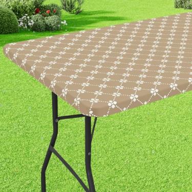 Imagem de misaya Toalha de mesa retangular de vinil, toalha de mesa elástica com forro de flanela, capa de mesa de plástico à prova d'água, serve para mesas dobráveis de 10 metros para acampamento, ambientes