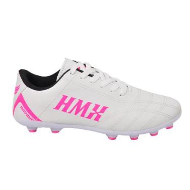 Imagem de Chuteira Campo Gramado Premium Haymax HMX original, 34, Branco, Rosa